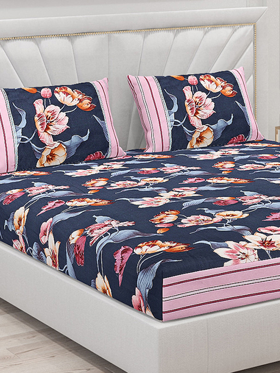 130 GSM Polyester Double Bed Bedsheet with 2 Pillow Covers