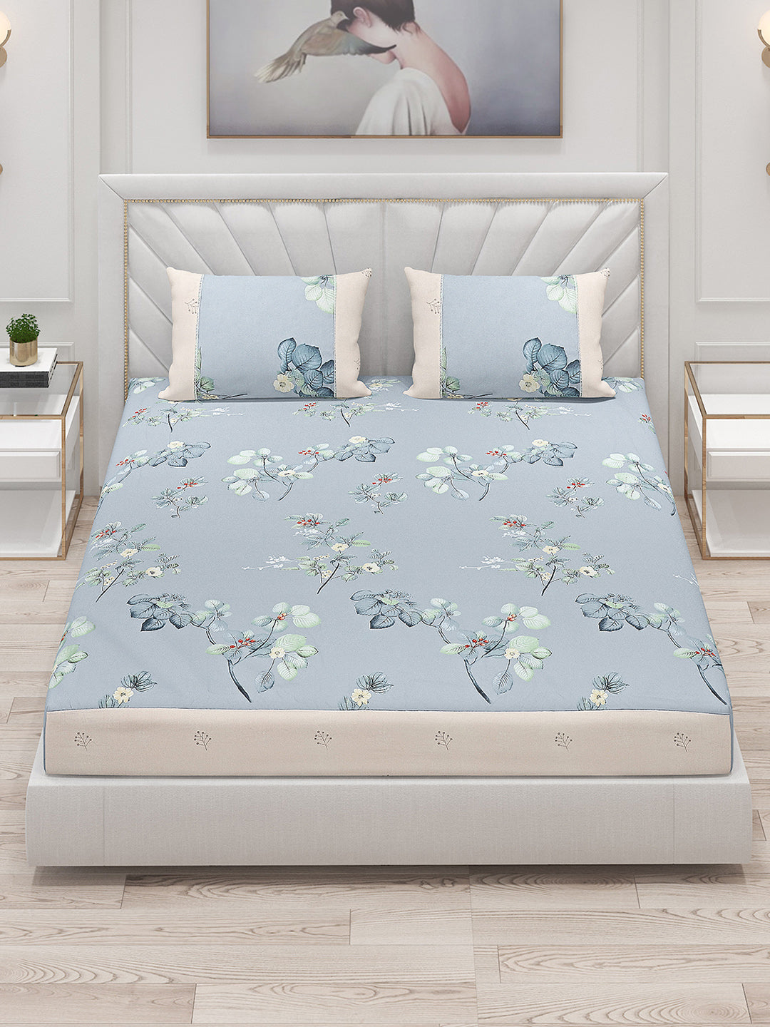 130 GSM Polyester Double Bed Bedsheet with 2 Pillow Covers