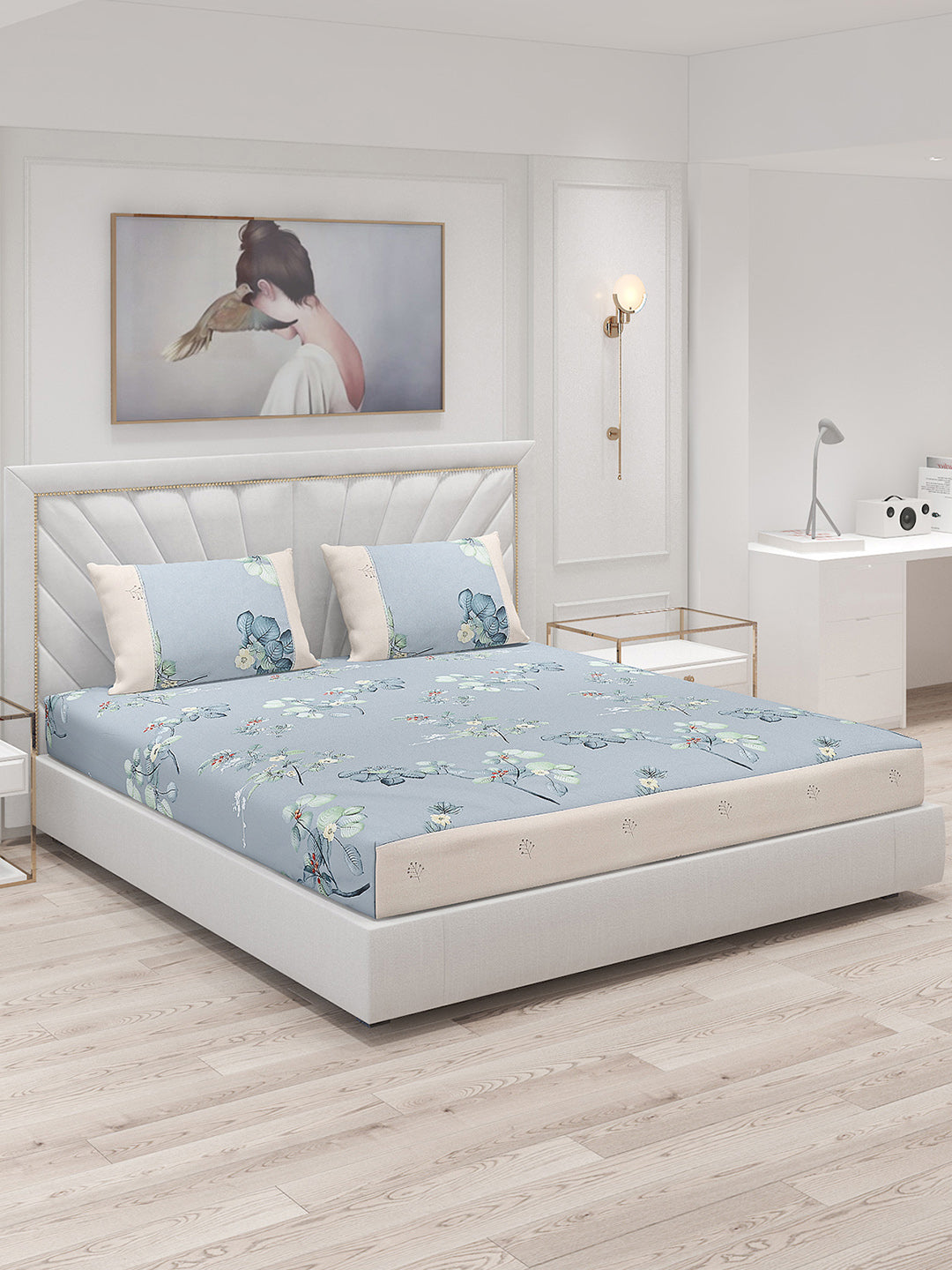 130 GSM Polyester Double Bed Bedsheet with 2 Pillow Covers