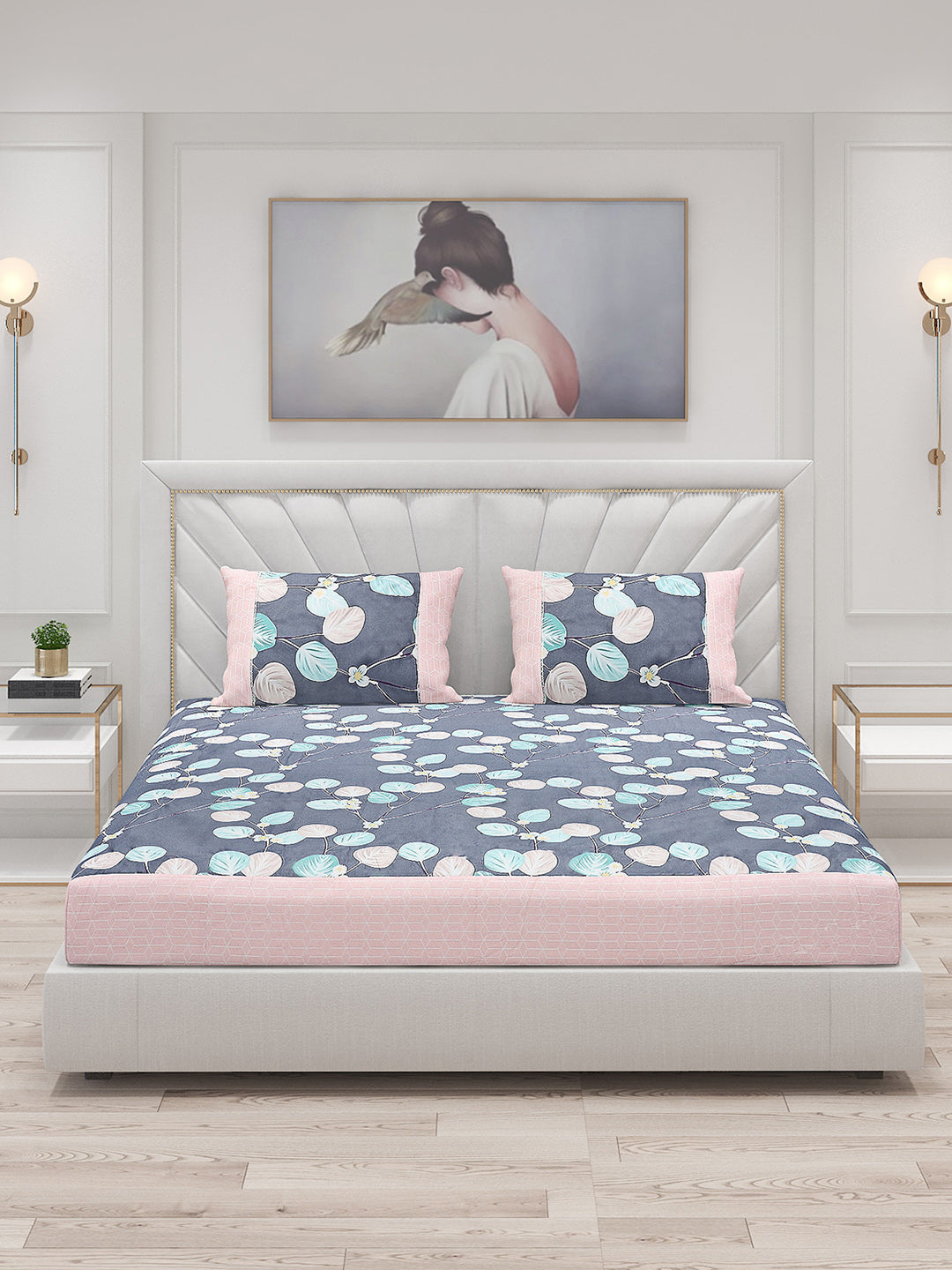 130 GSM Polyester Double Bed Bedsheet with 2 Pillow Covers
