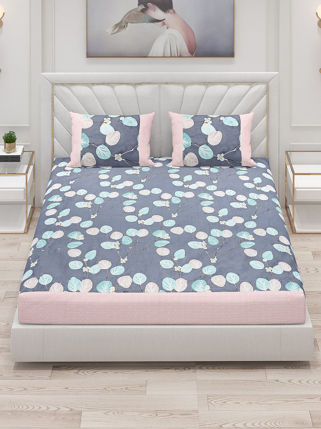 130 GSM Polyester Double Bed Bedsheet with 2 Pillow Covers