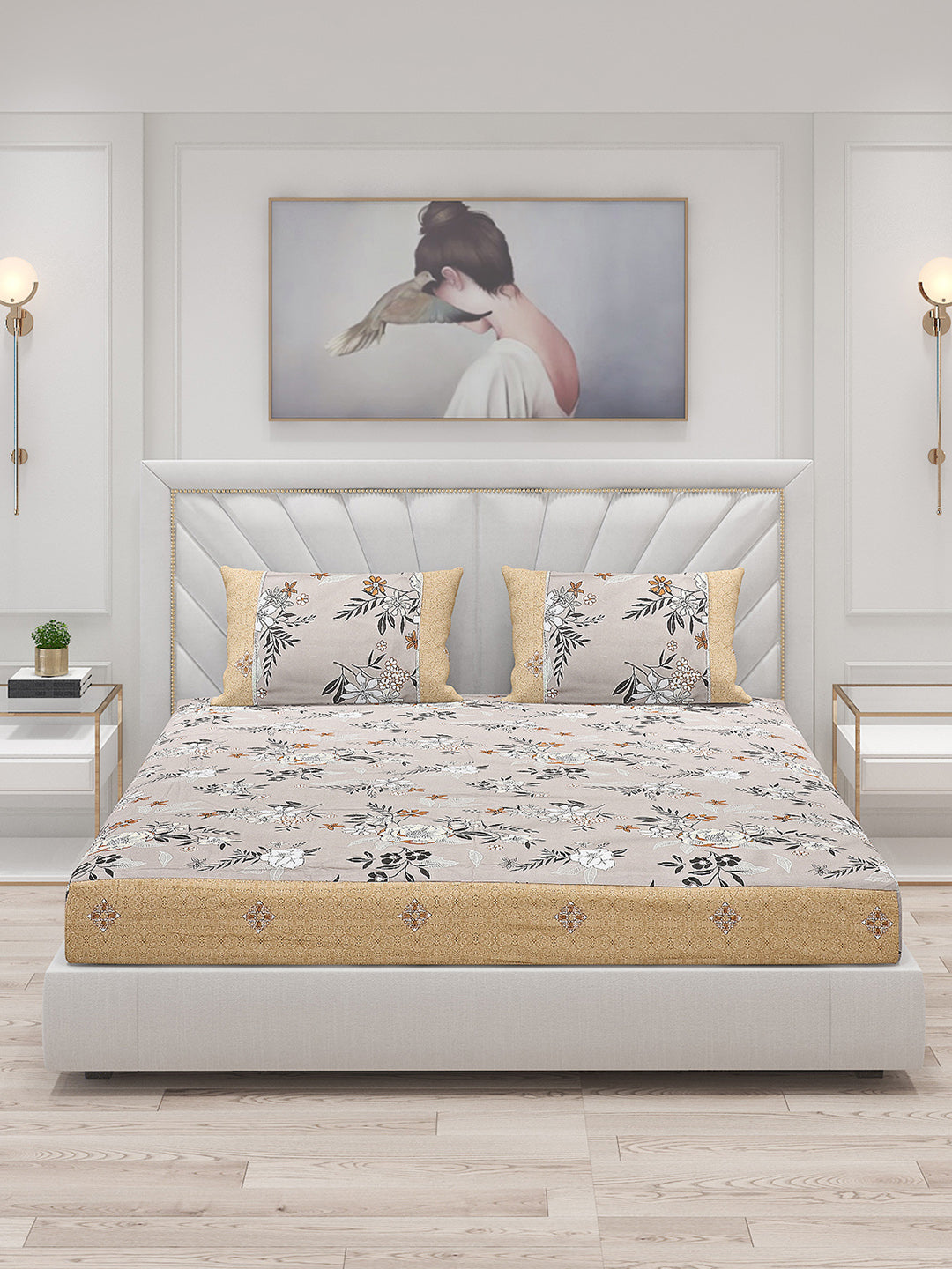 130 GSM Polyester Double Bed Bedsheet with 2 Pillow Covers