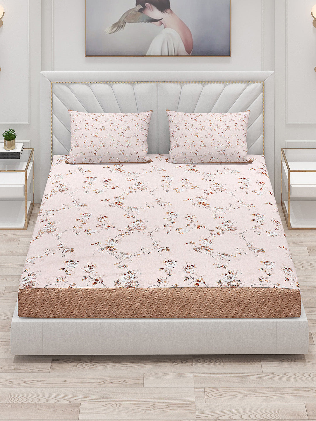 130 GSM Polyester Double Bed Bedsheet with 2 Pillow Covers