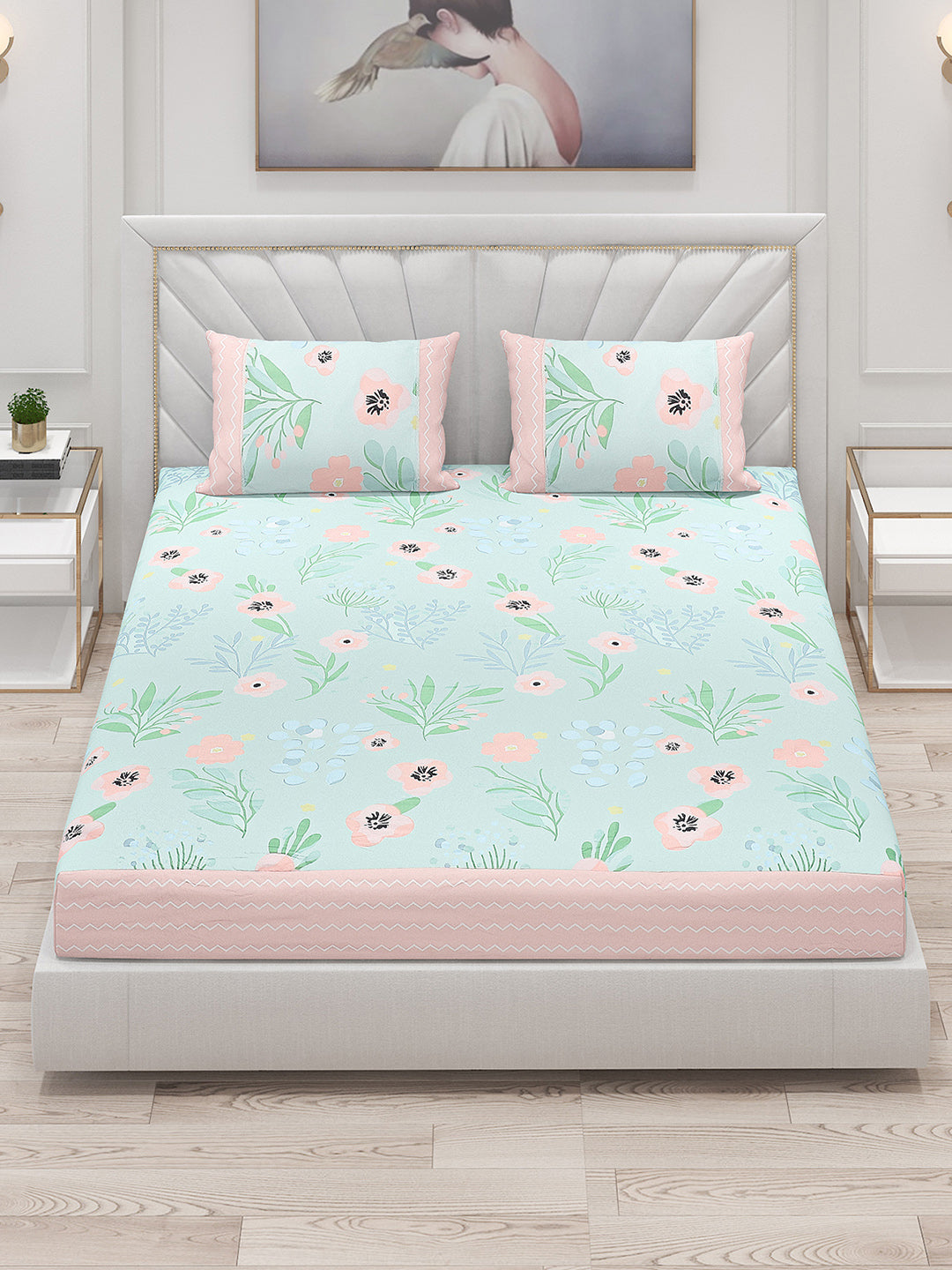 130 GSM Polyester Double Bed Bedsheet with 2 Pillow Covers