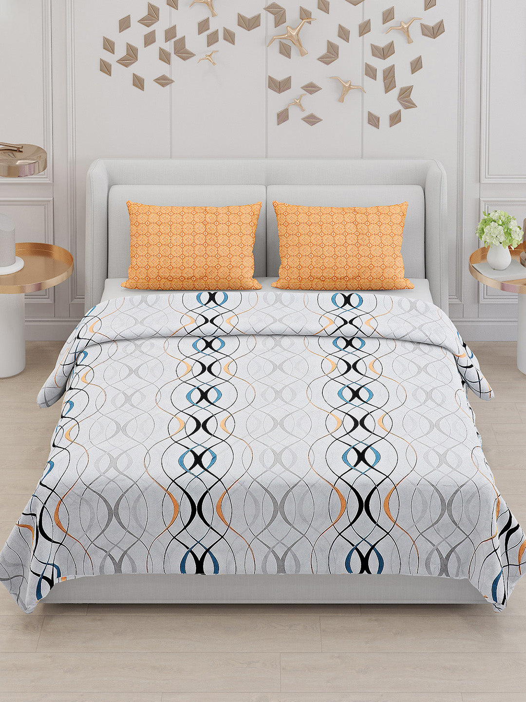 130 GSM Polyester Double Bed Bedsheet with 2 Pillow Covers