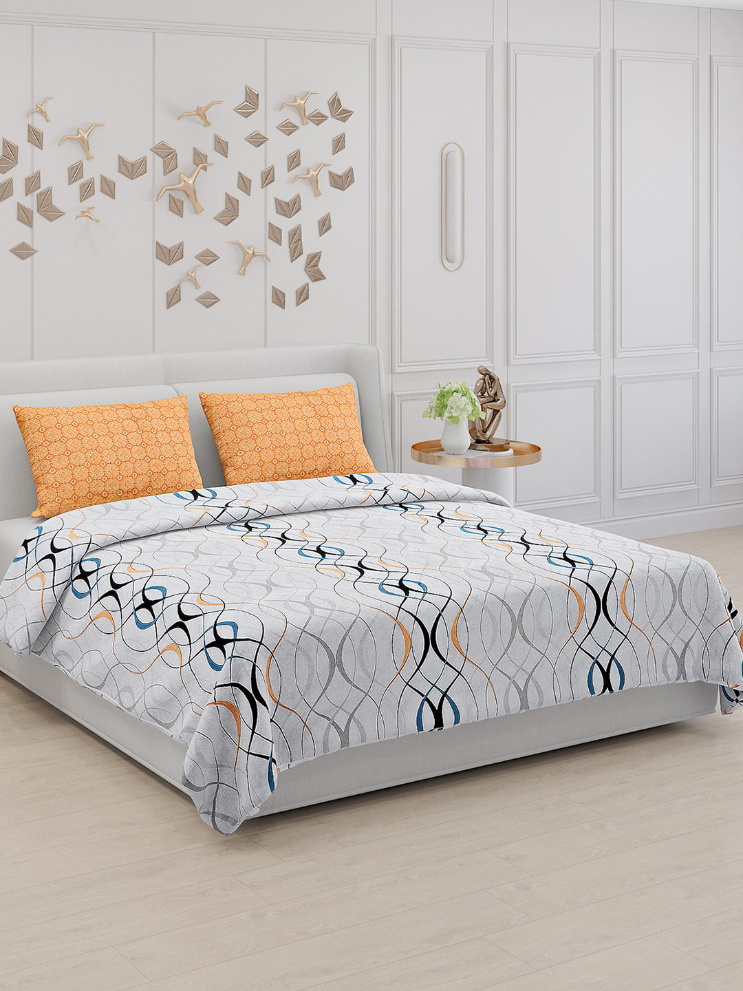 130 GSM Polyester Double Bed Bedsheet with 2 Pillow Covers