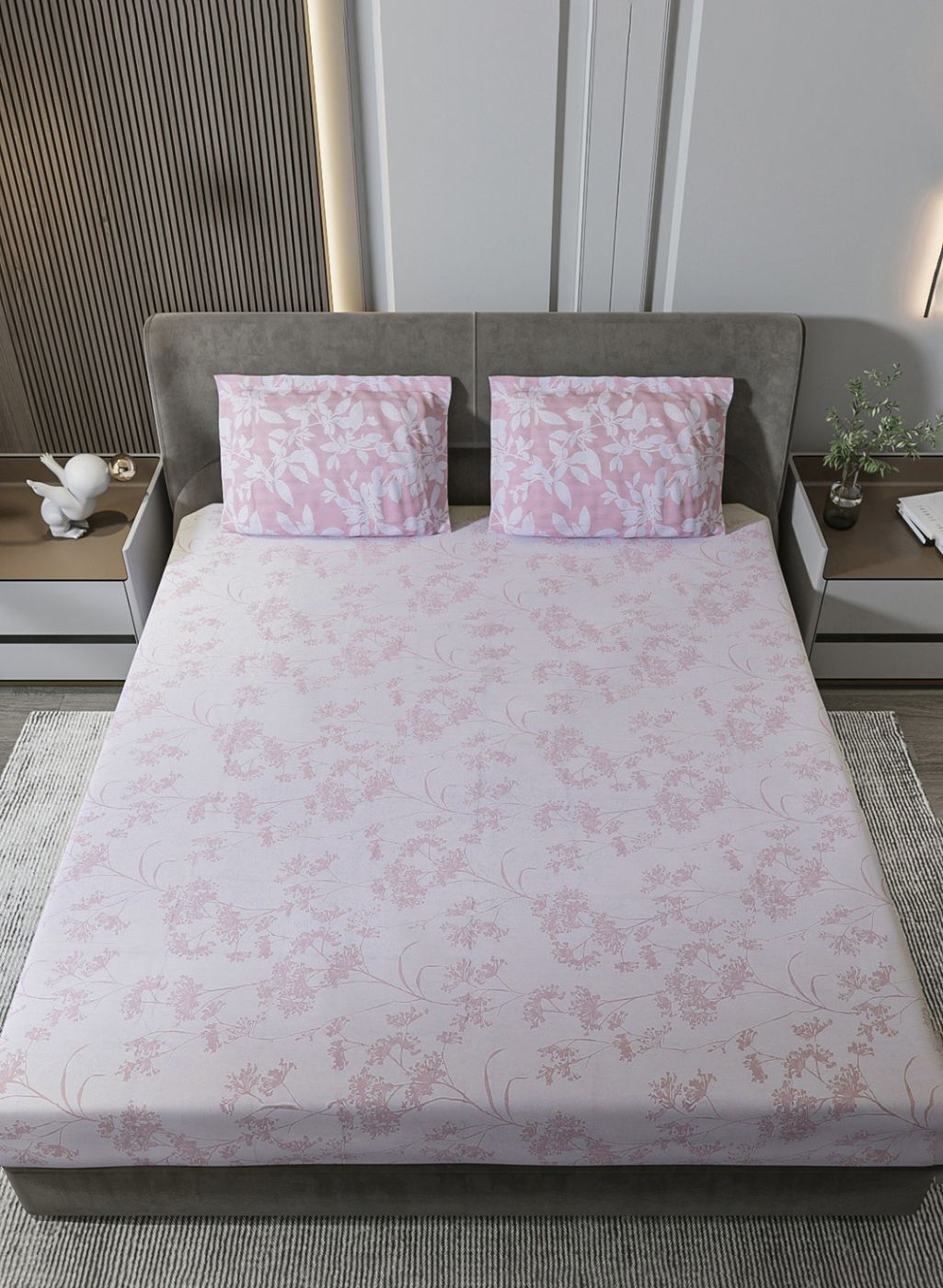 210TC Pure Cotton King Bedsheet with 2 Pillow Covers