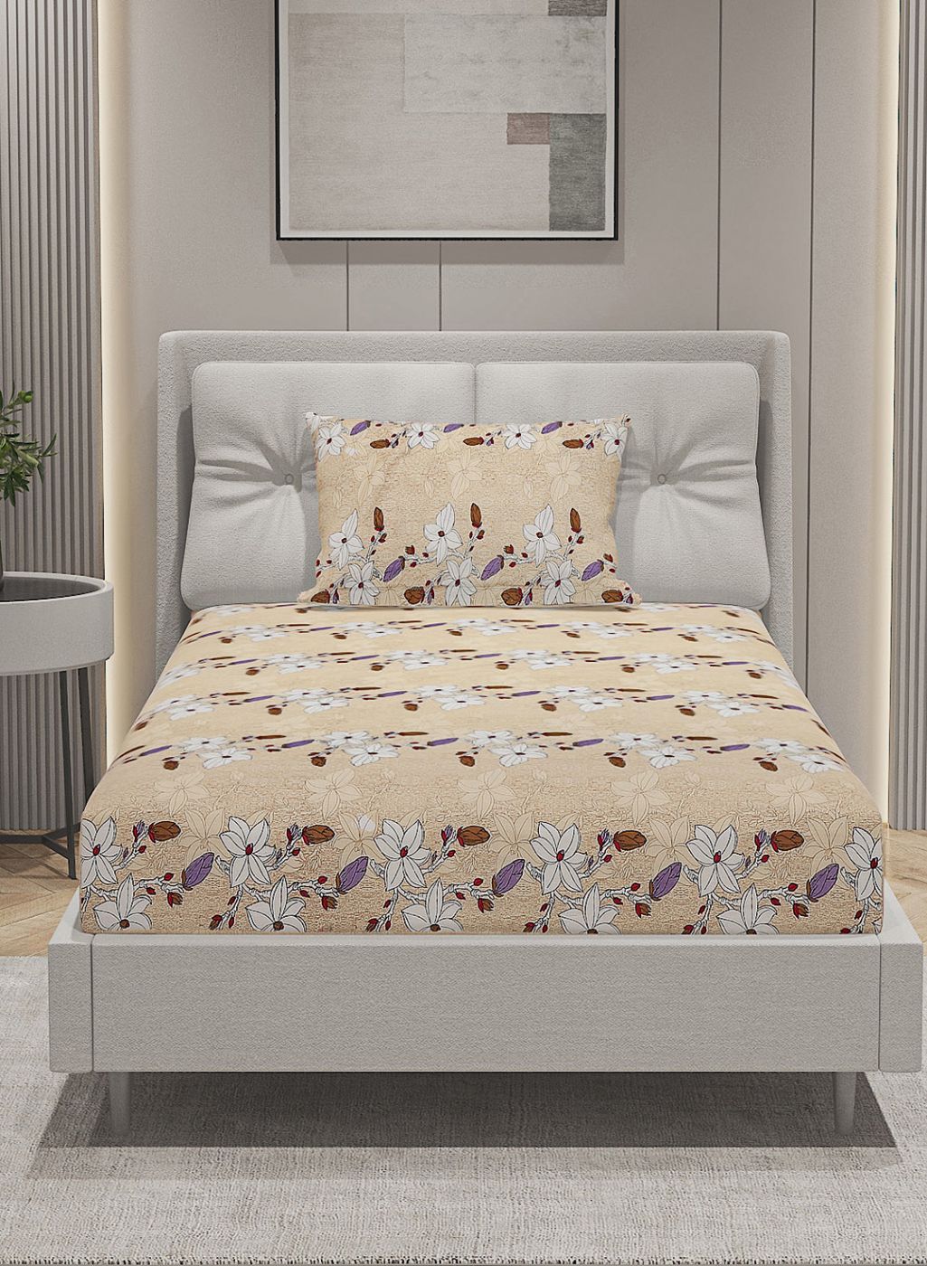 144TC Pure Cotton Single Bedsheet with 1 Pillow Covers