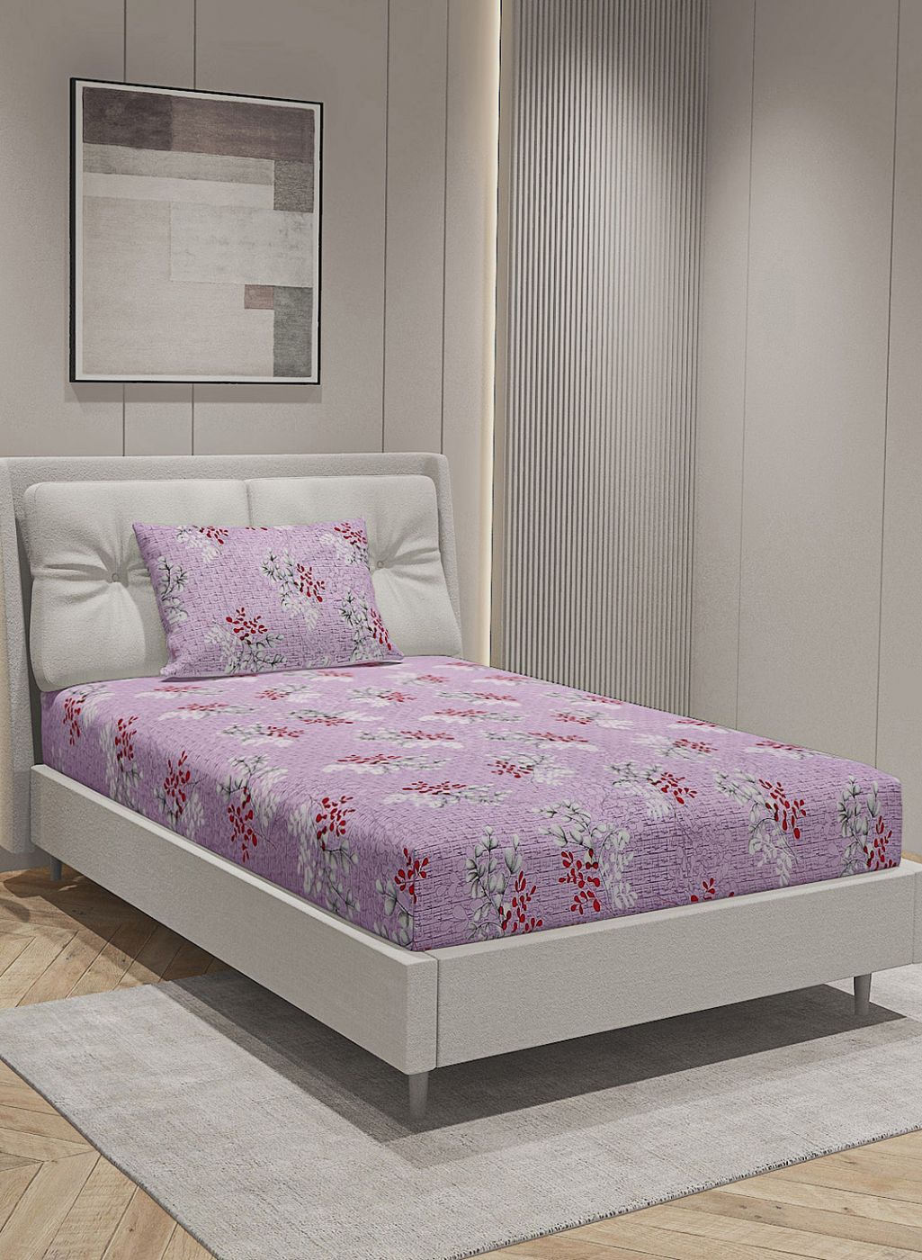 144TC Pure Cotton Single Bedsheet with 1 Pillow Covers