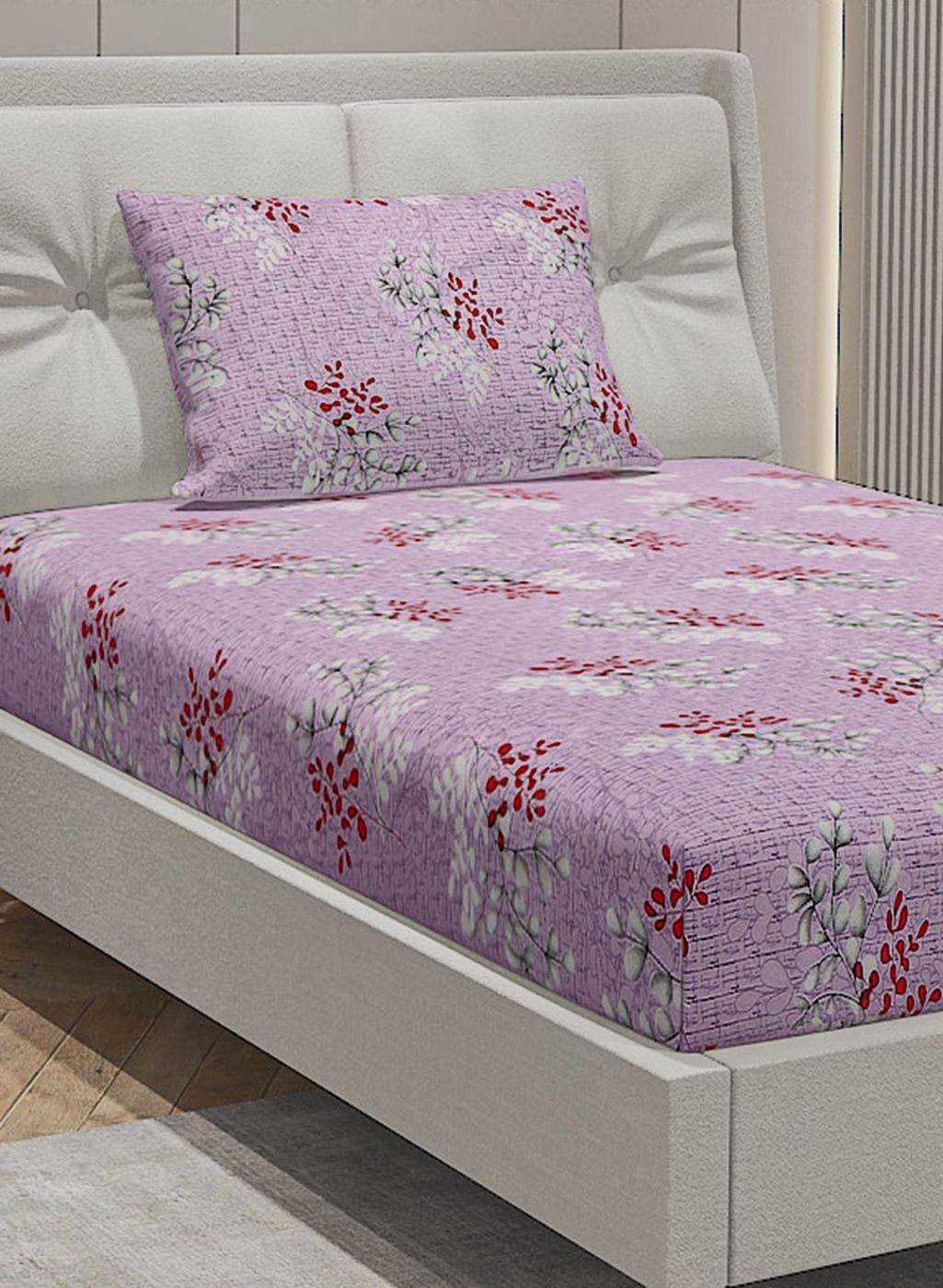 144TC Pure Cotton Single Bedsheet with 1 Pillow Covers