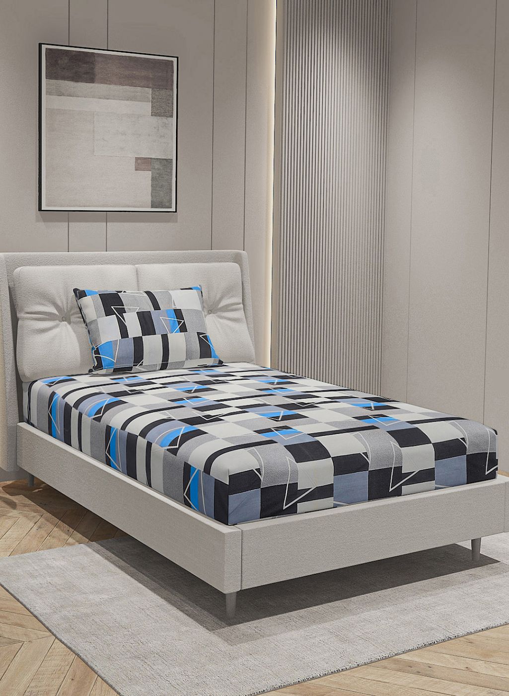 144TC Pure Cotton Single Bedsheet with 1 Pillow Covers