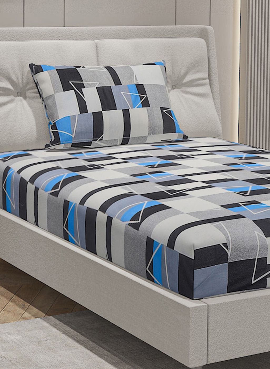 144TC Pure Cotton Single Bedsheet with 1 Pillow Covers