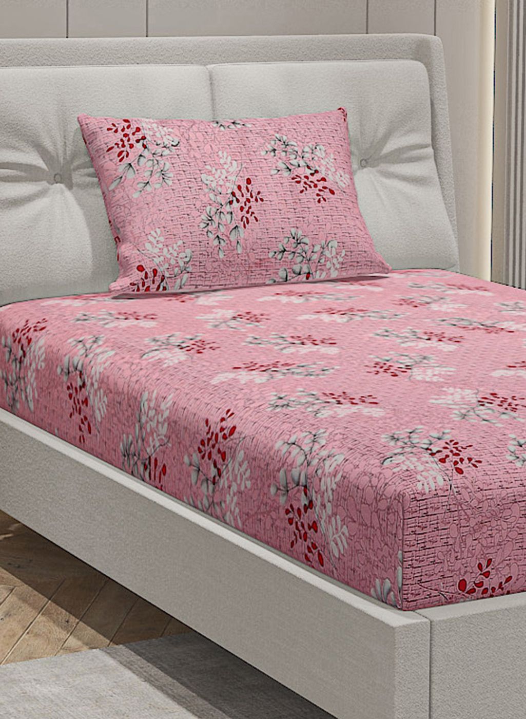 144TC Pure Cotton Single Bedsheet with 1 Pillow Covers