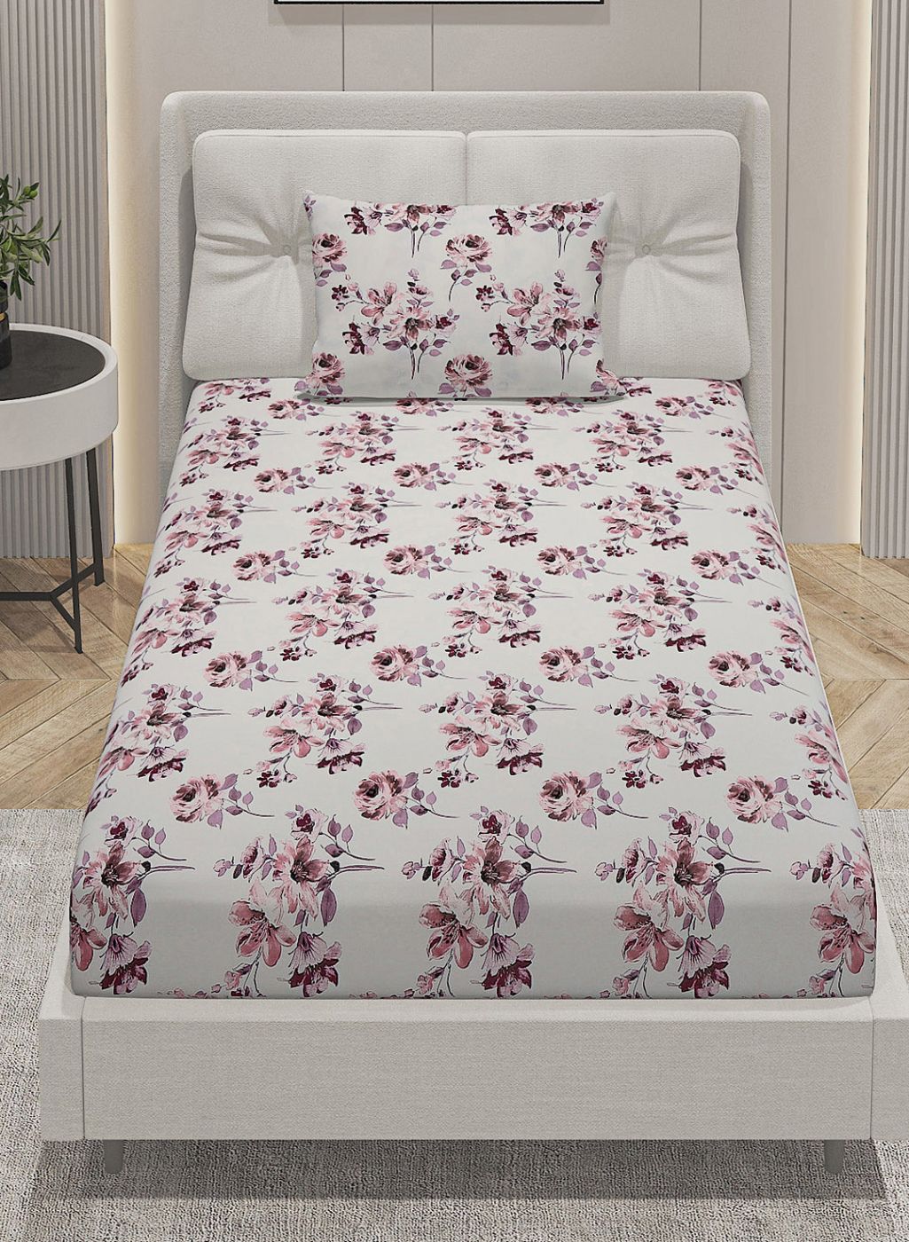 144TC Pure Cotton Single Bedsheet with 1 Pillow Covers