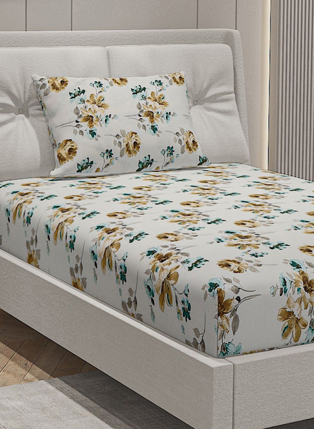 144TC Pure Cotton Single Bedsheet with 1 Pillow Covers