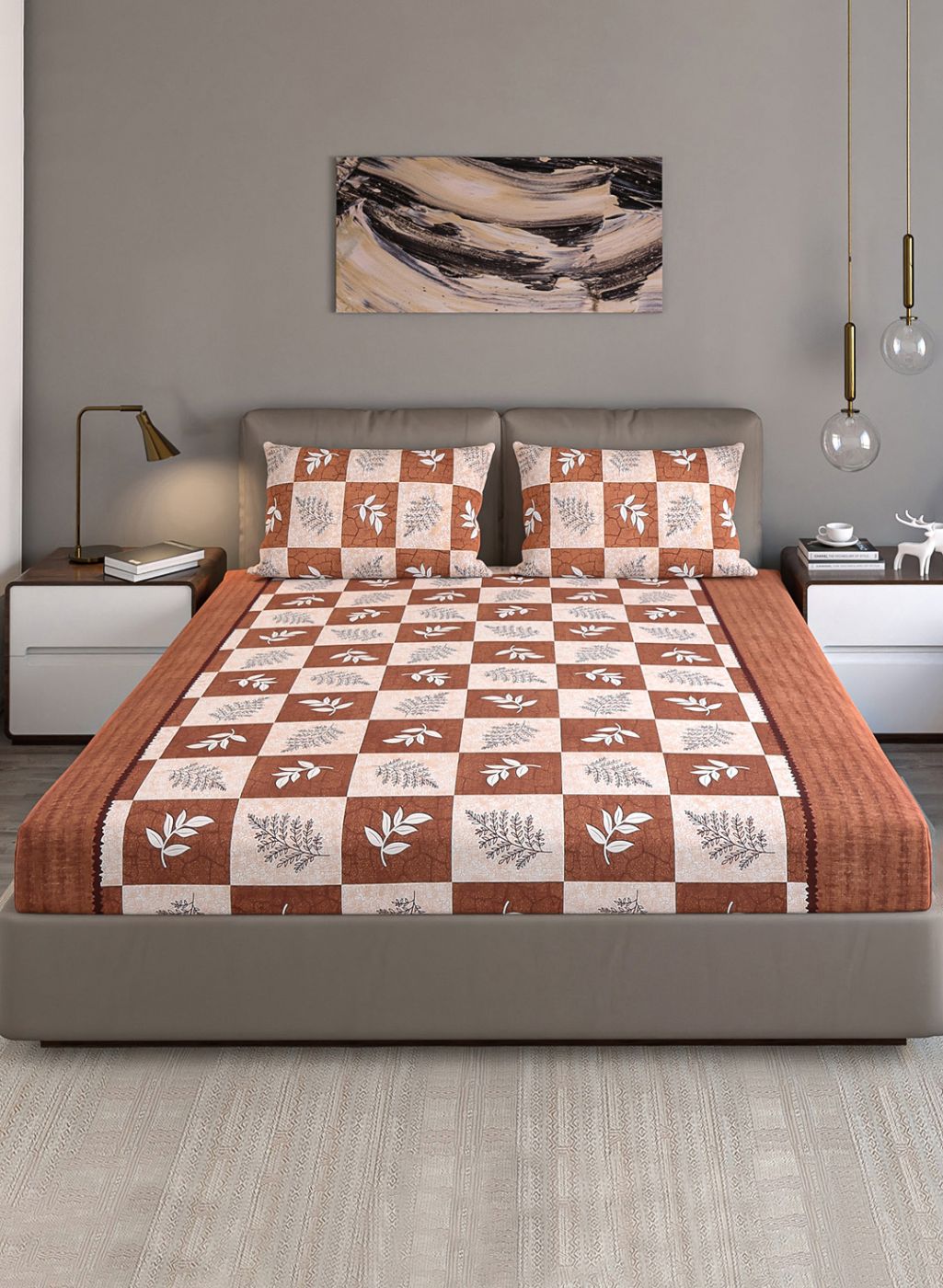 140TC Pure Cotton Queen Bedsheet with 2 Pillow Covers