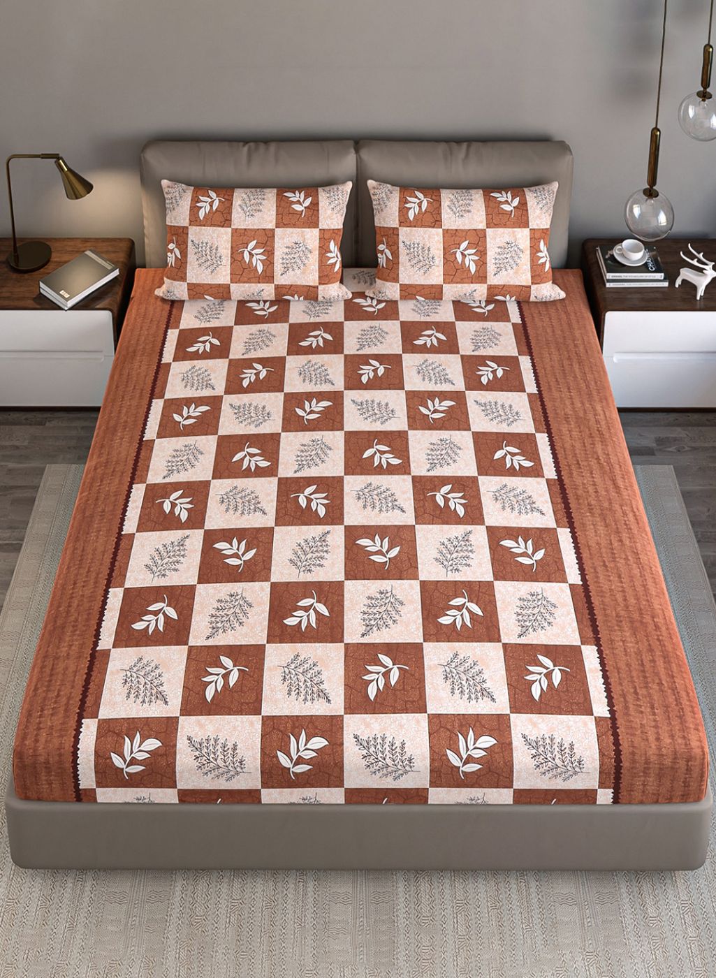 140TC Pure Cotton Queen Bedsheet with 2 Pillow Covers