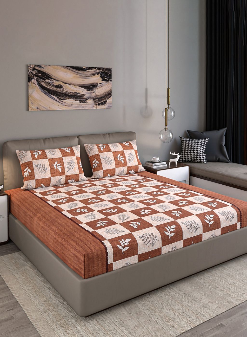 140TC Pure Cotton Queen Bedsheet with 2 Pillow Covers