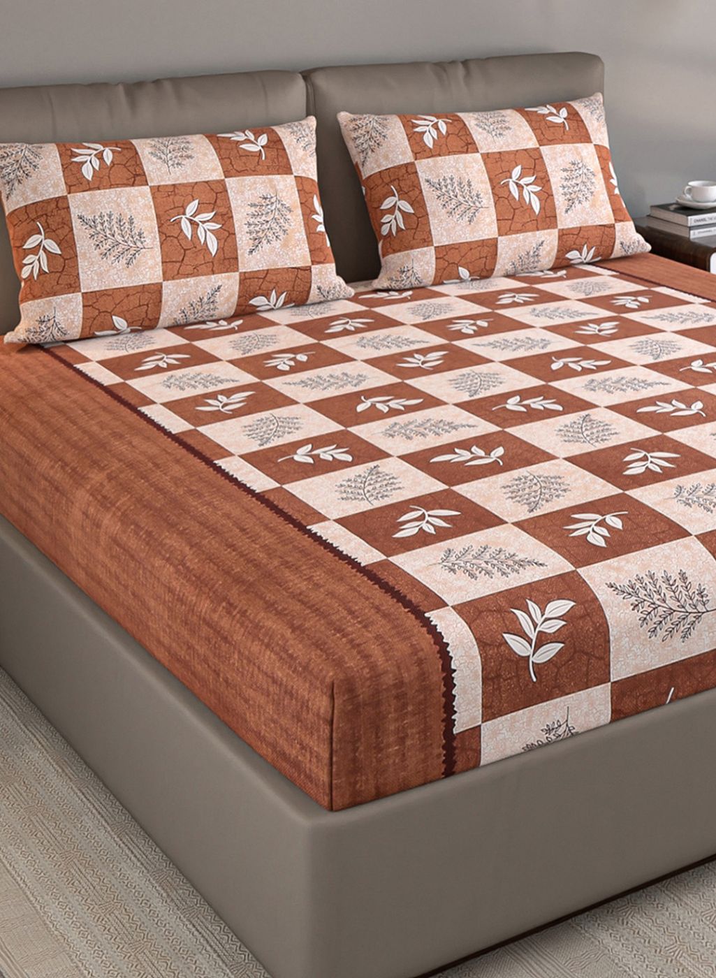 140TC Pure Cotton Queen Bedsheet with 2 Pillow Covers