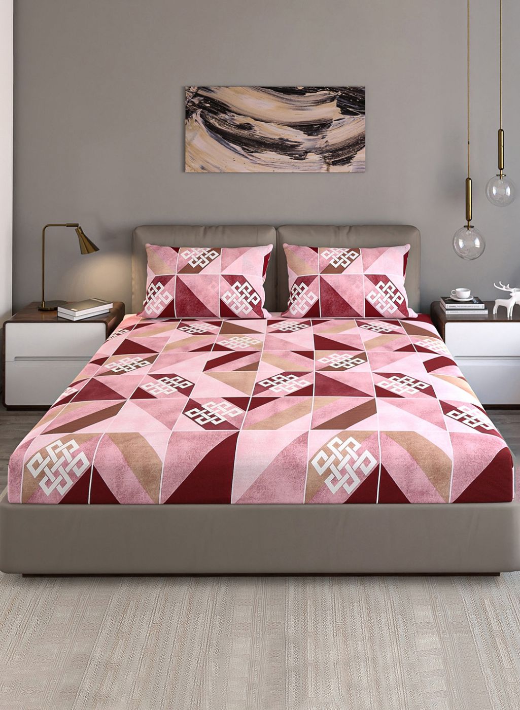 140TC Pure Cotton Queen Bedsheet with 2 Pillow Covers