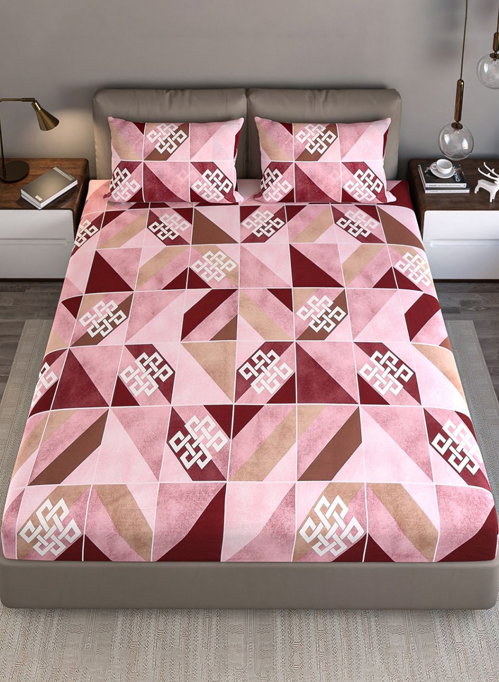 140TC Pure Cotton Queen Bedsheet with 2 Pillow Covers