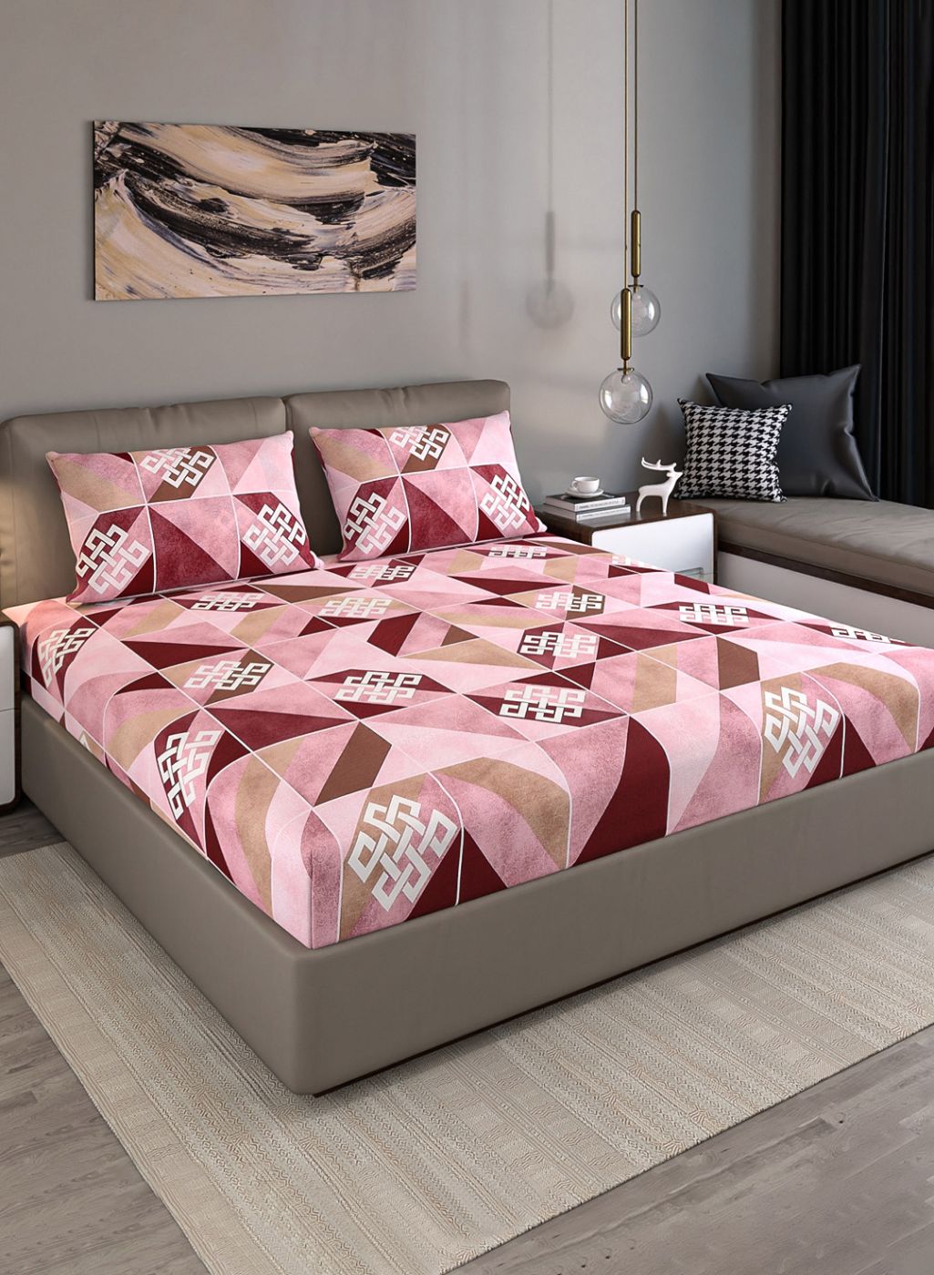 140TC Pure Cotton Queen Bedsheet with 2 Pillow Covers