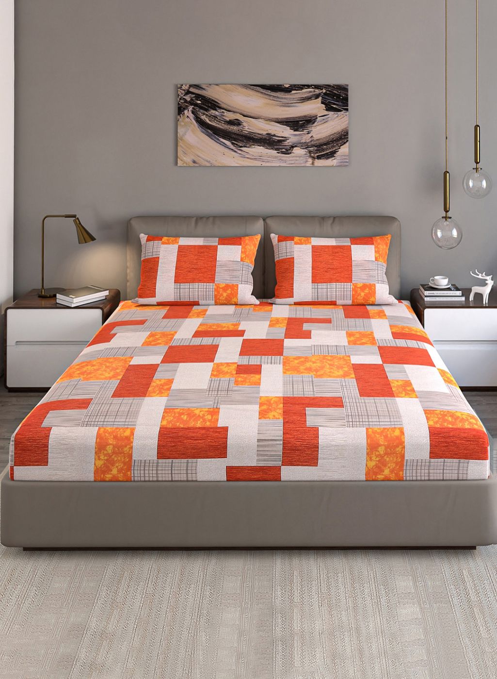 140TC Pure Cotton Queen Bedsheet with 2 Pillow Covers