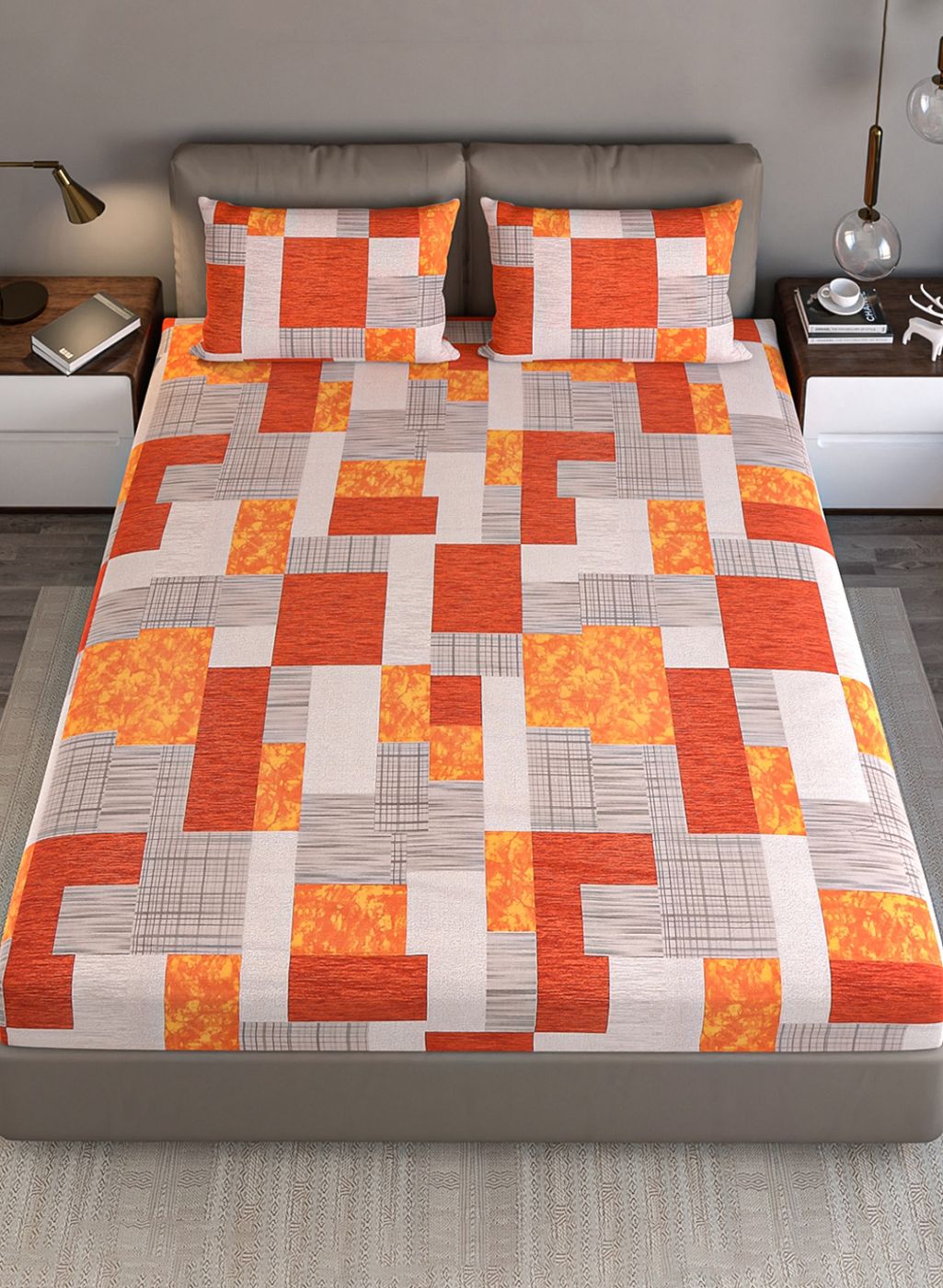 140TC Pure Cotton Queen Bedsheet with 2 Pillow Covers