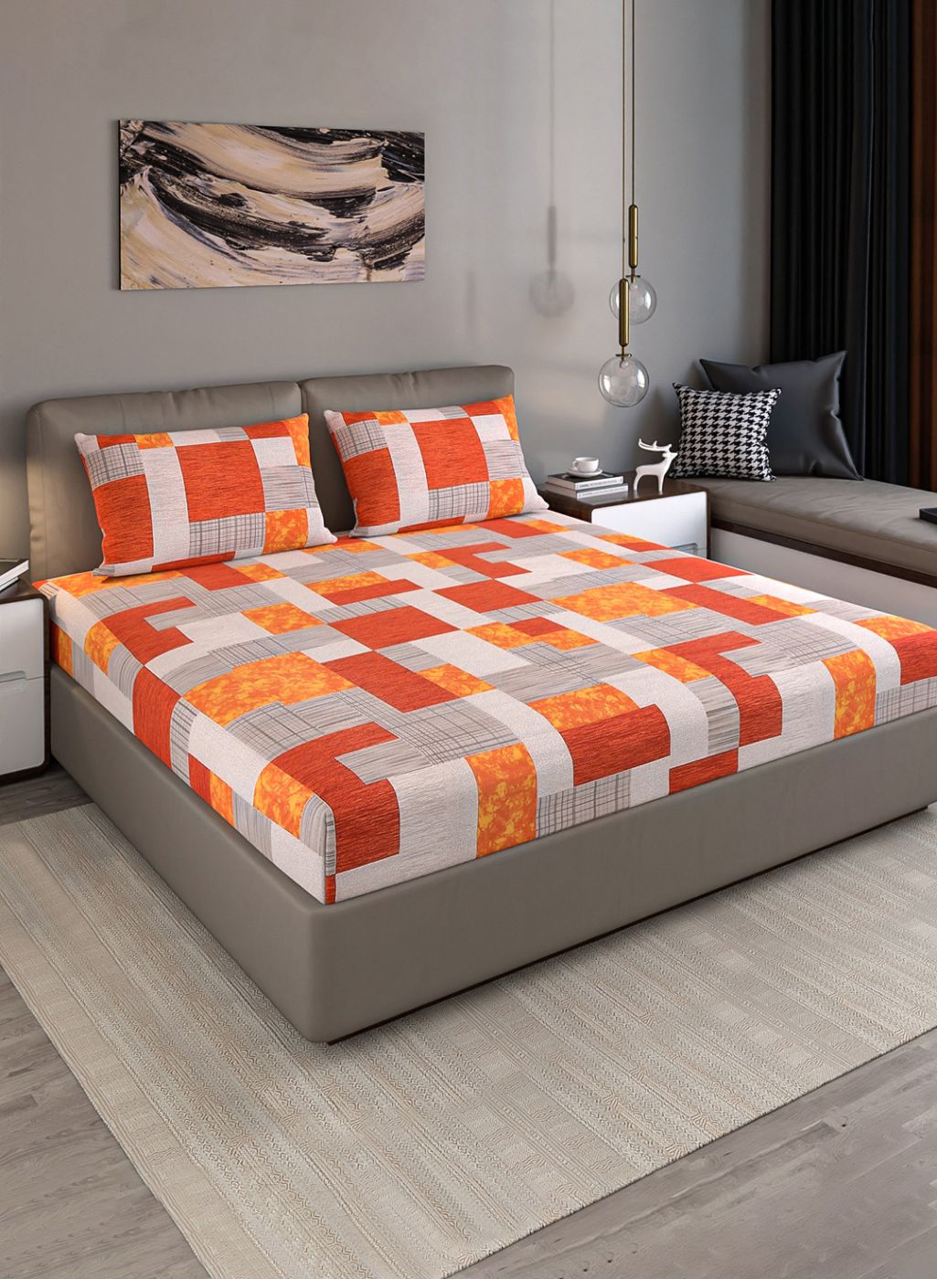 140TC Pure Cotton Queen Bedsheet with 2 Pillow Covers