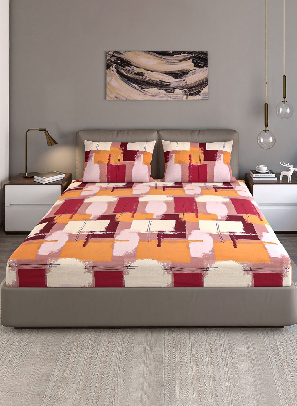 140TC Pure Cotton Queen Bedsheet with 2 Pillow Covers