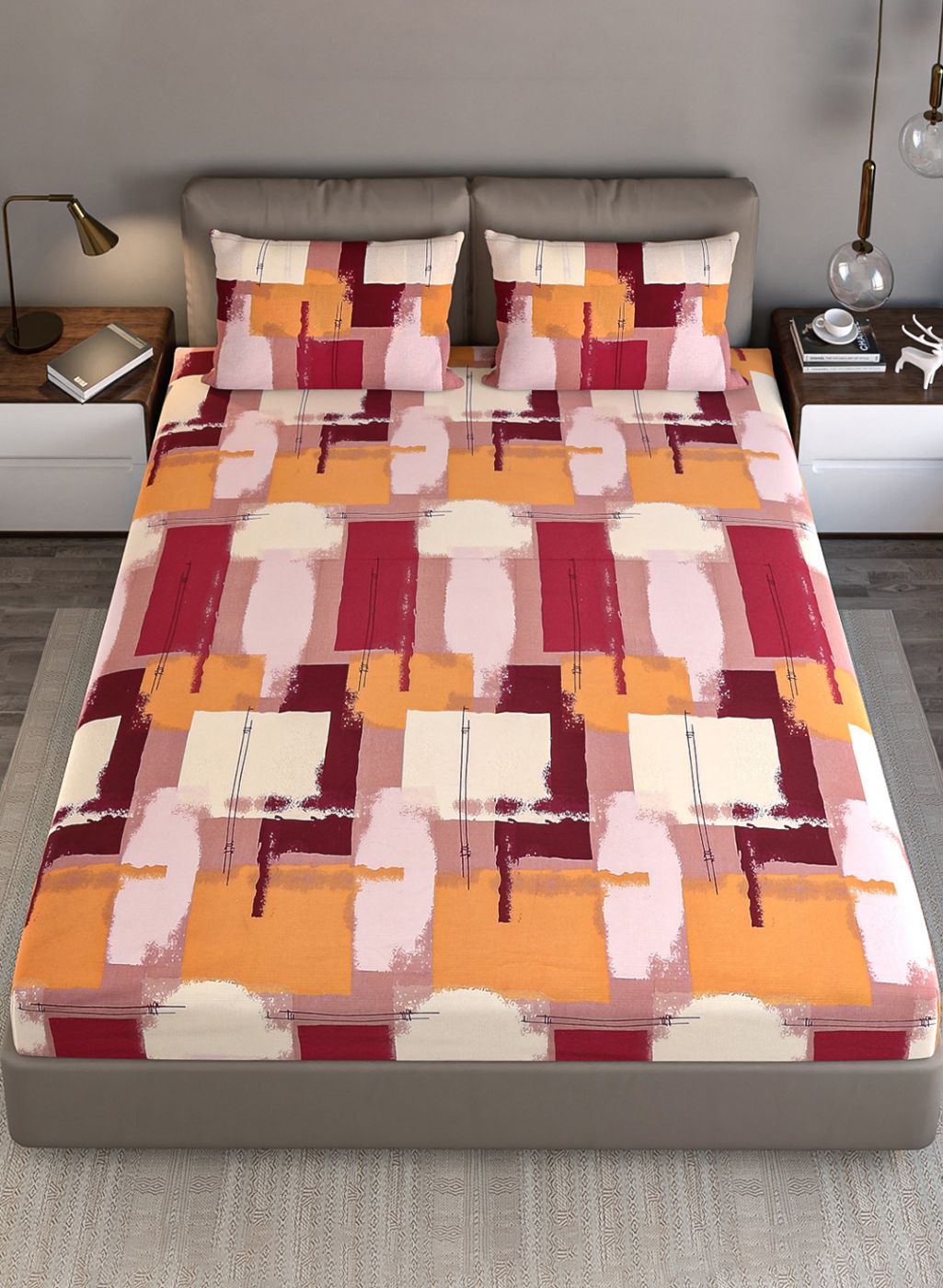 140TC Pure Cotton Queen Bedsheet with 2 Pillow Covers