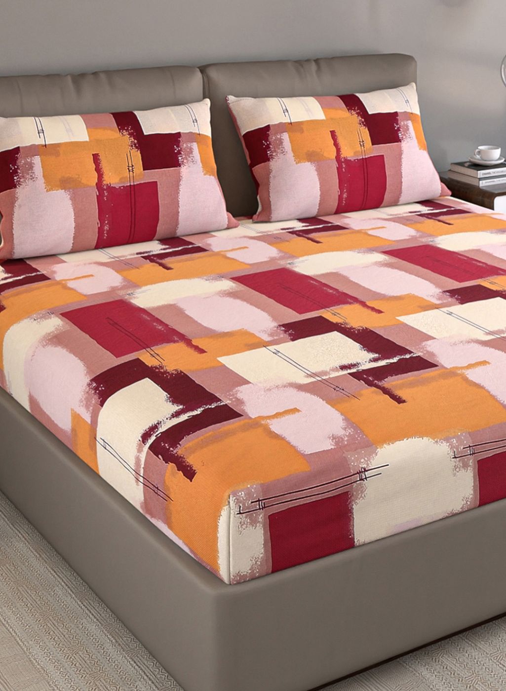 140TC Pure Cotton Queen Bedsheet with 2 Pillow Covers