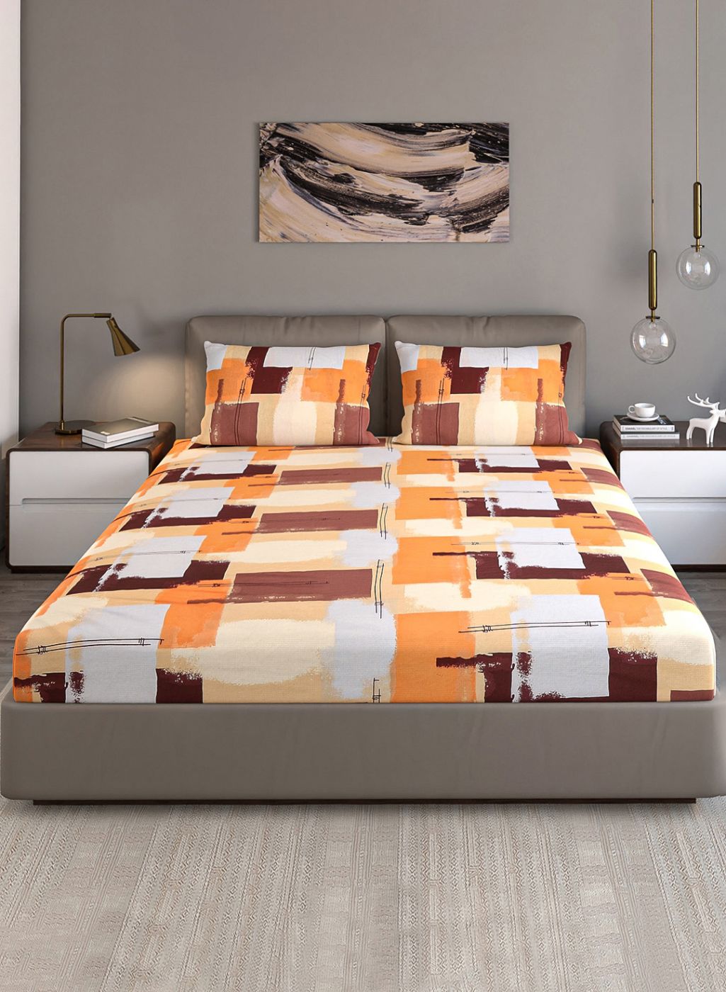 140TC Pure Cotton Queen Bedsheet with 2 Pillow Covers