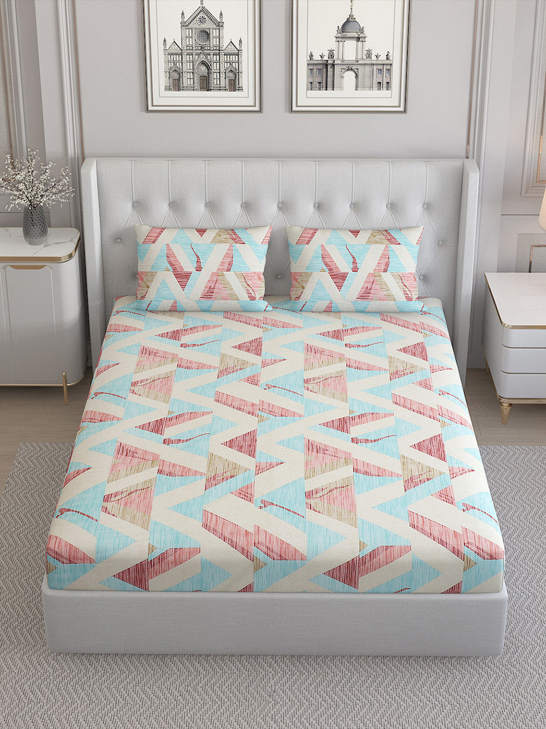 140 TC Cotton Double Bed Bedsheet with 2 Pillow Covers