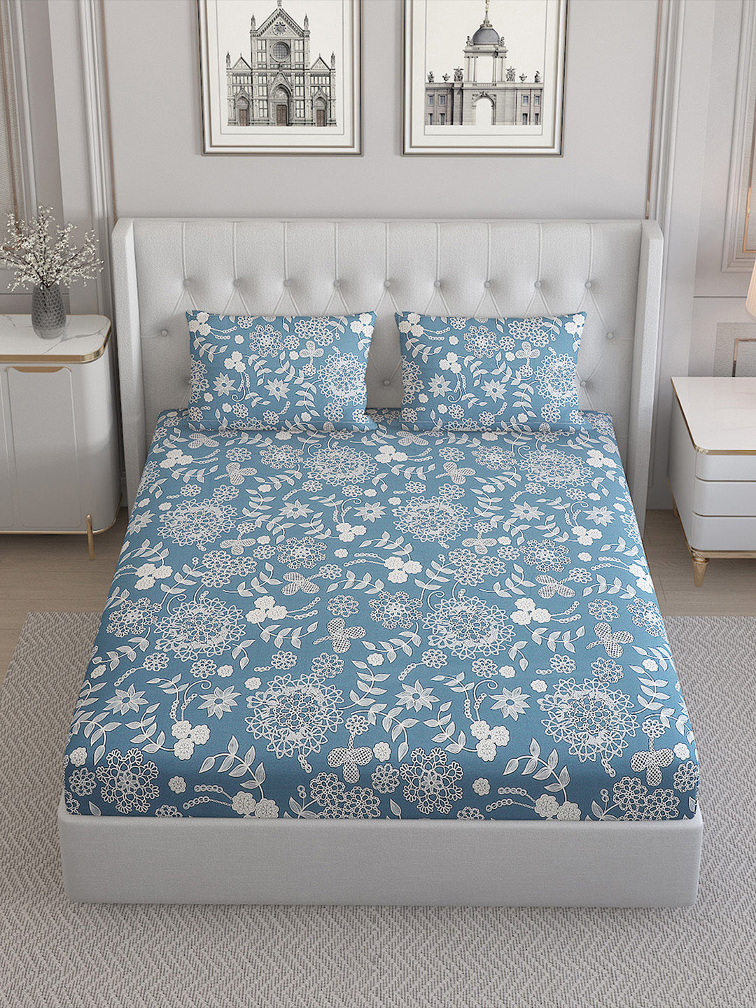 140 TC Cotton Double Bed Bedsheet with 2 Pillow Covers