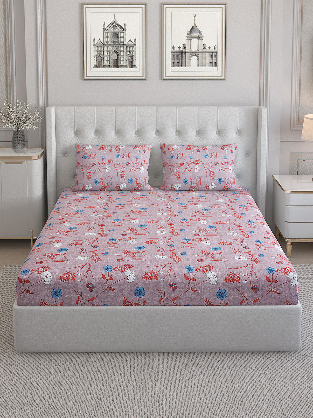 140 TC Cotton Double Bed Bedsheet with 2 Pillow Covers