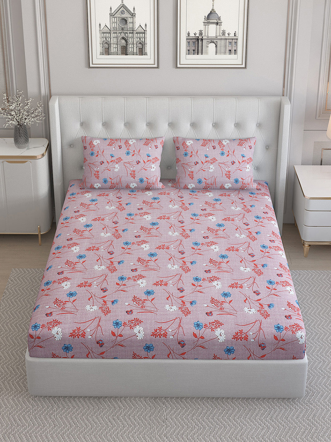 140 TC Cotton Double Bed Bedsheet with 2 Pillow Covers