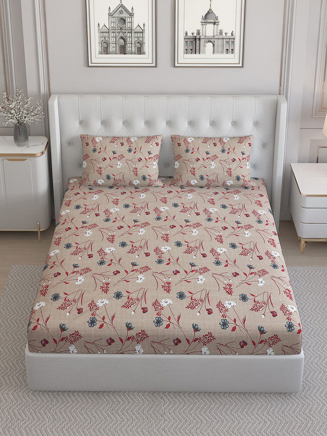 140 TC Cotton Double Bed Bedsheet with 2 Pillow Covers