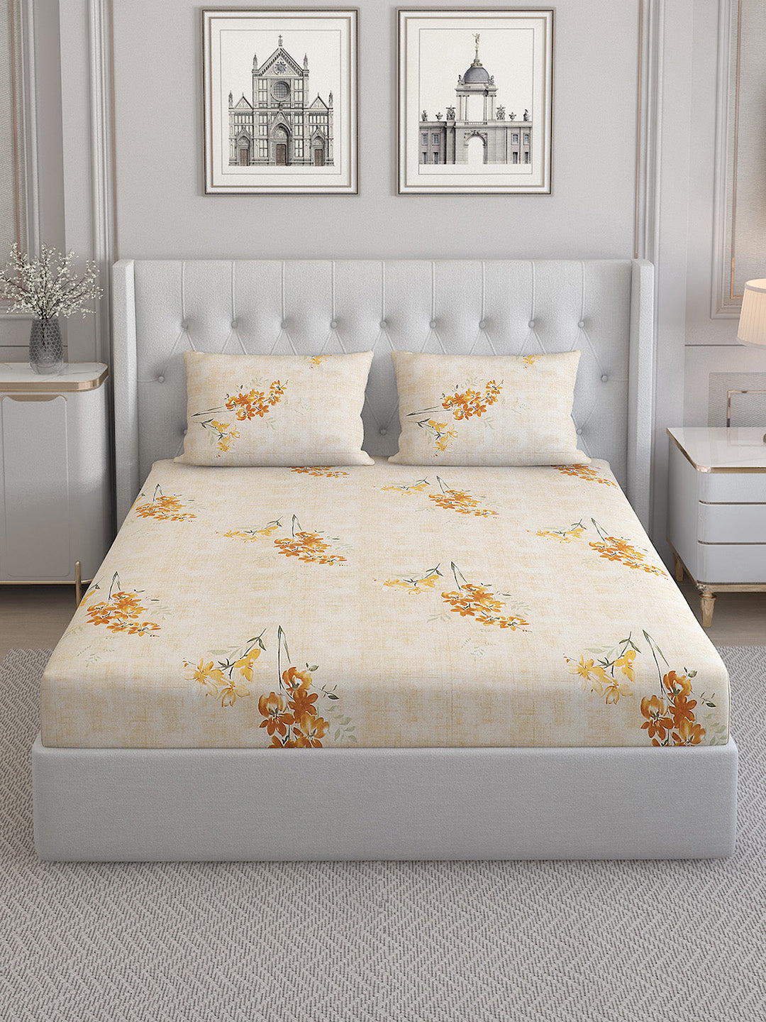 140 TC Cotton Double Bed Bedsheet with 2 Pillow Covers