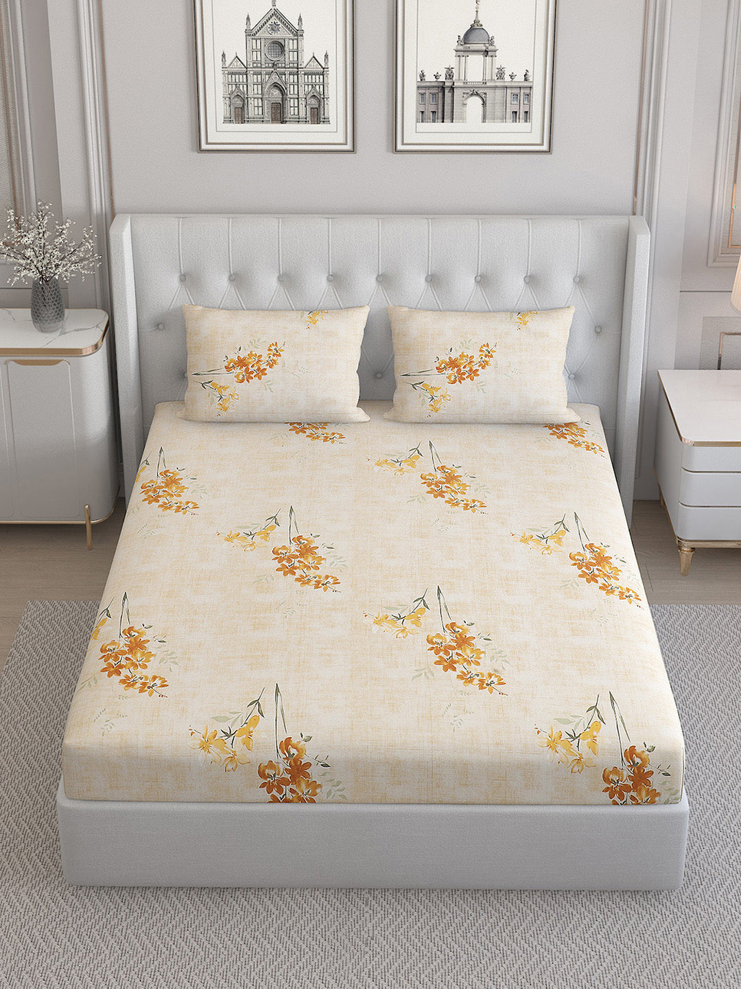 140 TC Cotton Double Bed Bedsheet with 2 Pillow Covers