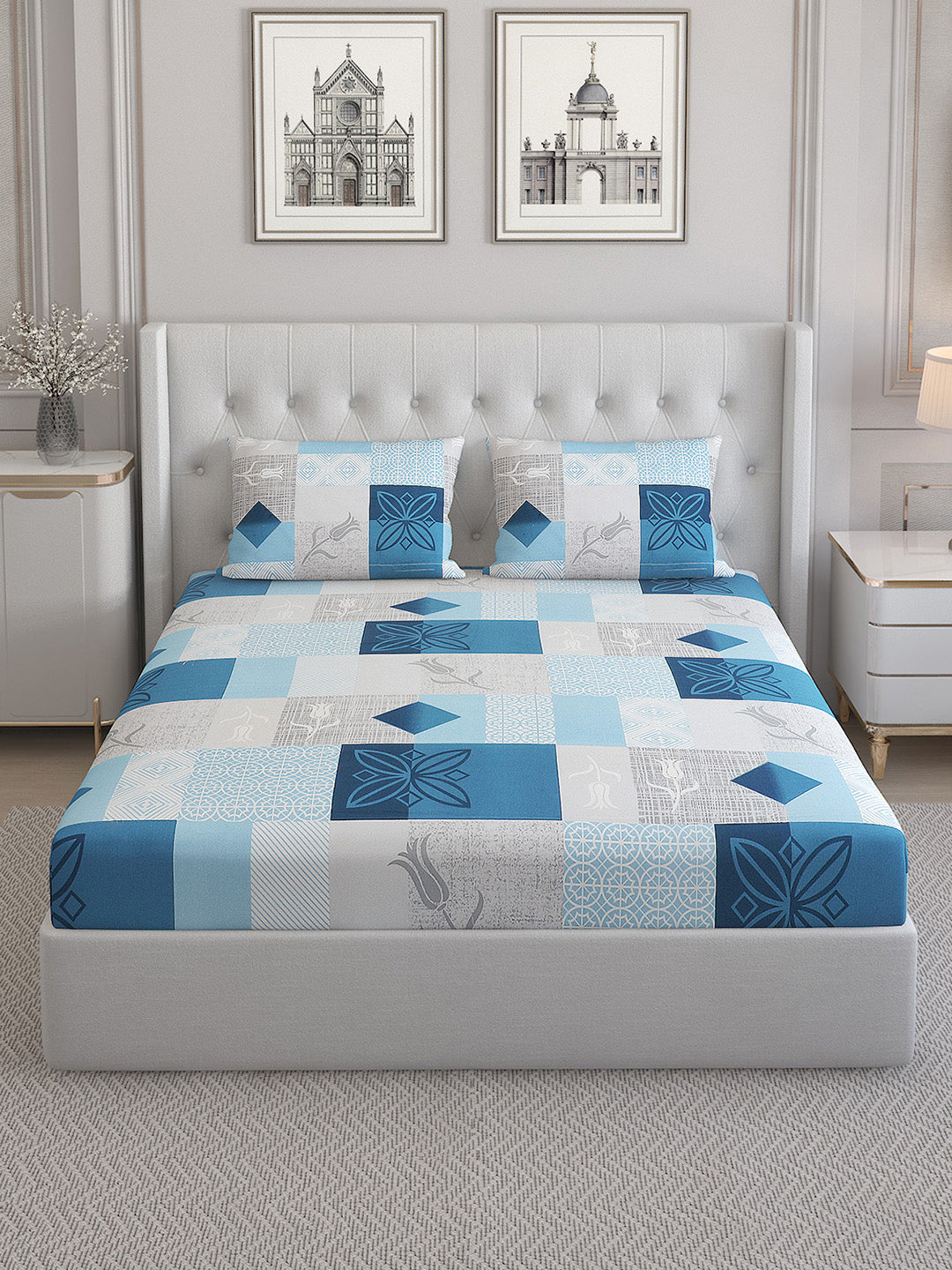 140 TC Cotton Double Bed Bedsheet with 2 Pillow Covers