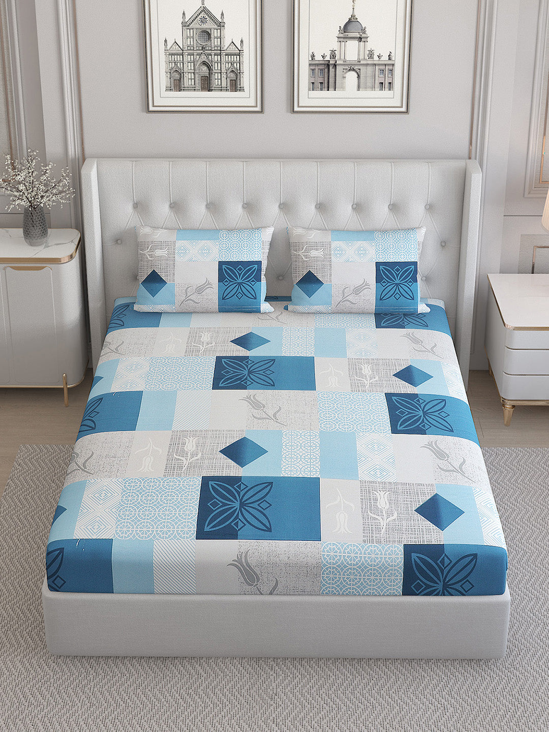 140 TC Cotton Double Bed Bedsheet with 2 Pillow Covers