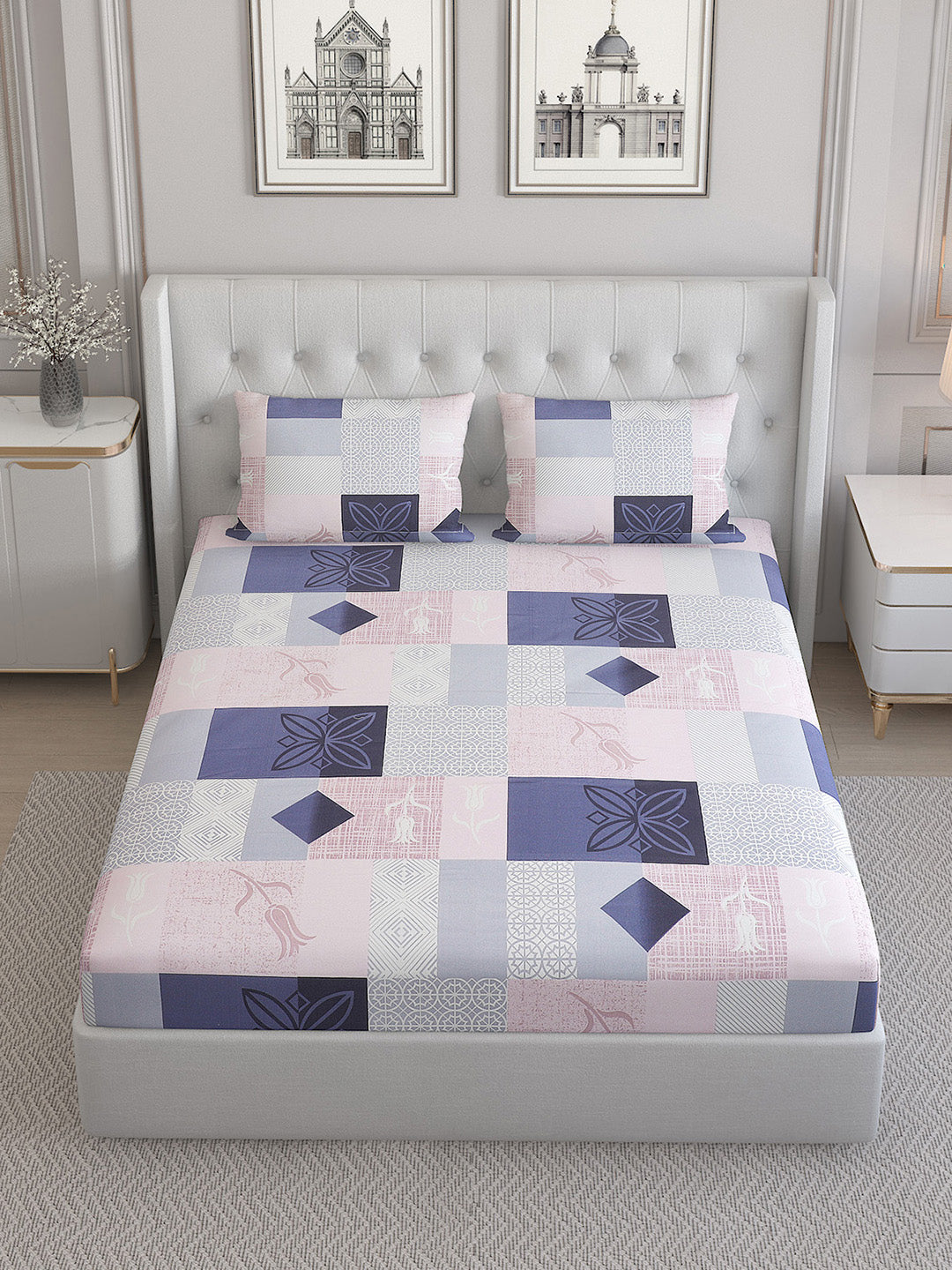 140 TC Cotton Double Bed Bedsheet with 2 Pillow Covers