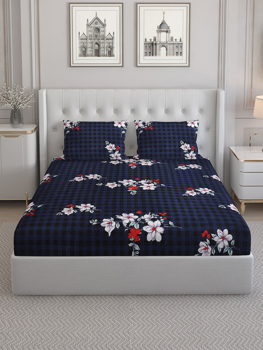 130 GSM Polyester Double Bed Bedsheet with 2 Pillow Covers