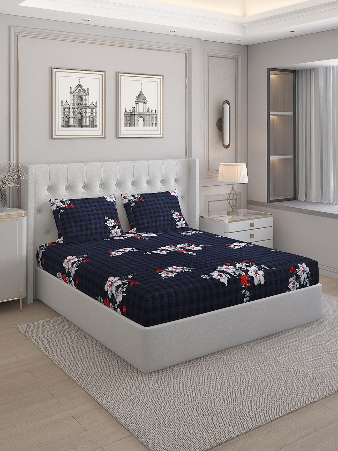 130 GSM Polyester Double Bed Bedsheet with 2 Pillow Covers