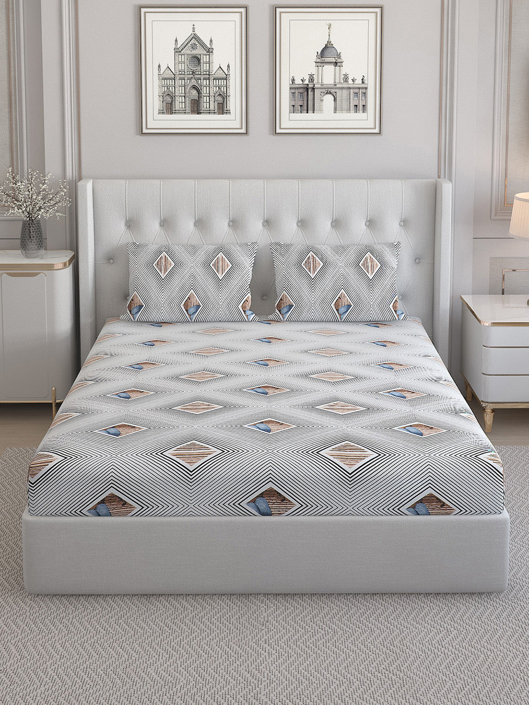 130 GSM Polyester Double Bed Bedsheet with 2 Pillow Covers