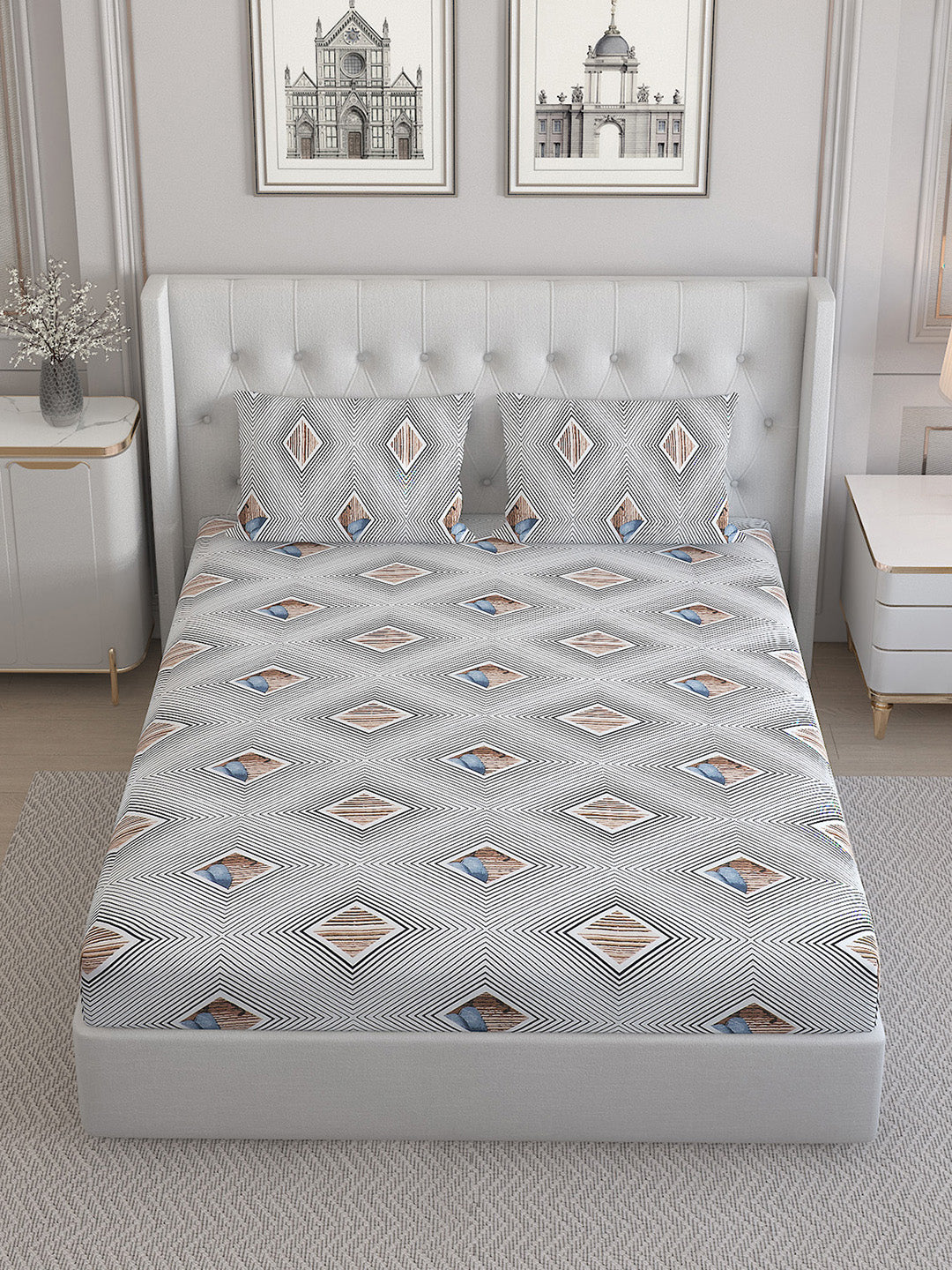 130 GSM Polyester Double Bed Bedsheet with 2 Pillow Covers