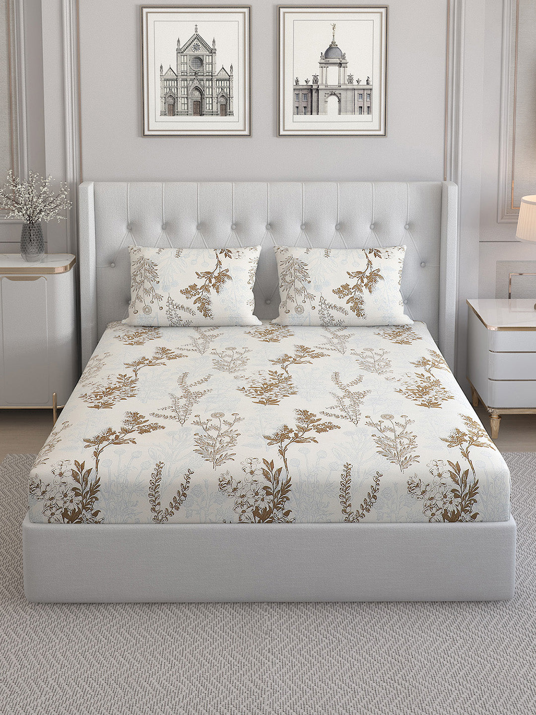 130 GSM Polyester Double Bed Bedsheet with 2 Pillow Covers