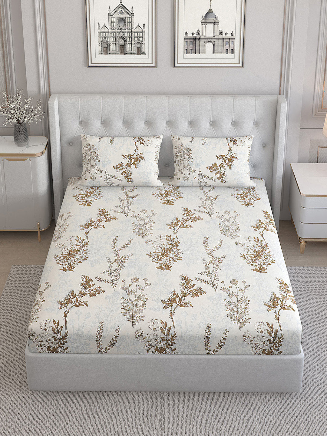 130 GSM Polyester Double Bed Bedsheet with 2 Pillow Covers