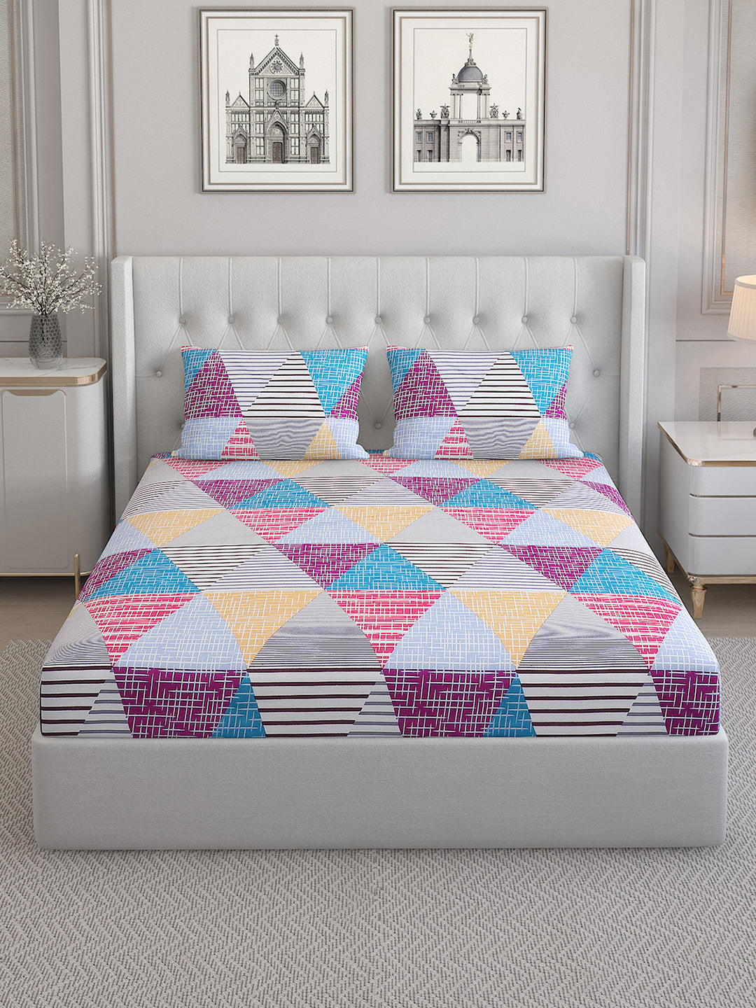 130 GSM Polyester Double Bed Bedsheet with 2 Pillow Covers